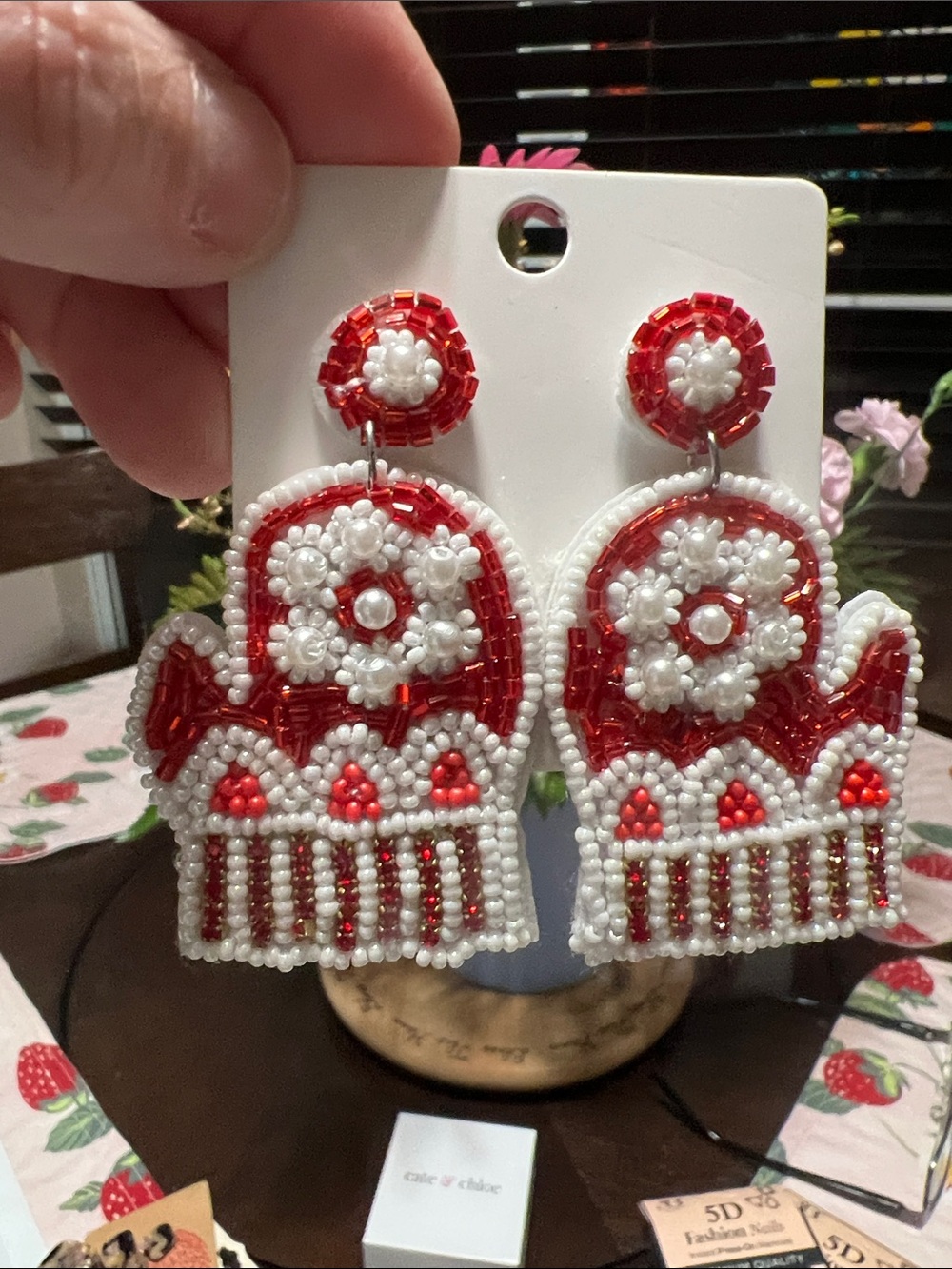 New Beaded Red and White Statement Earrings